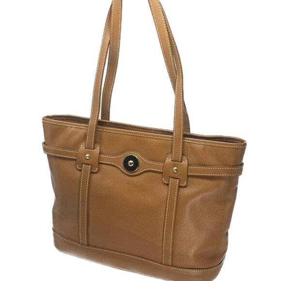 Dooney & Bourke Davis Leather Logo Lock Tote Bag - Brown with Red Interior - Picture 7 of 15